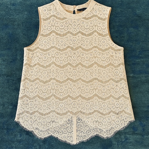 Rose & Olive Cream Lace High-Low Blouse M Boho Coquette Romantic Sheer Layers - Picture 2 of 11